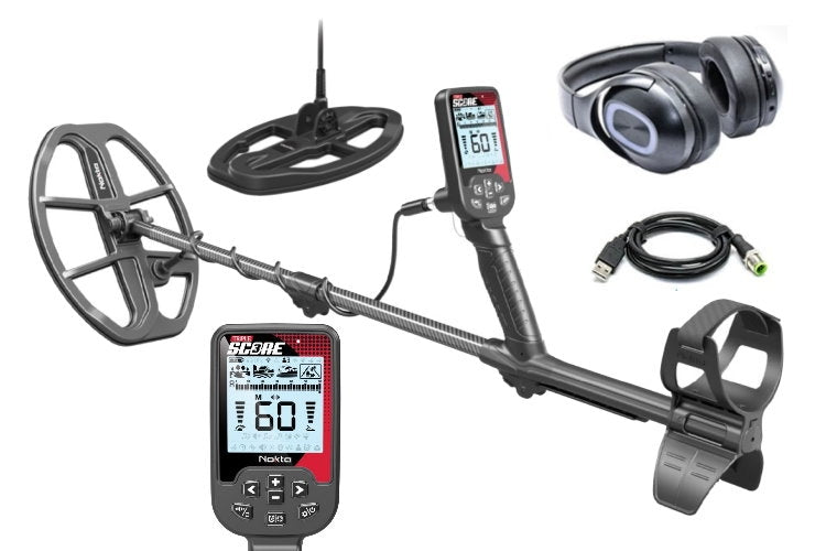 Metalldetektor Nokta Triple Score Metalldetektor Pro mit Bluetooth Kopfhörer und zwei Suchspulen